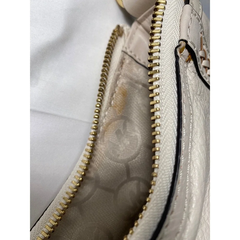 Michael Kors Hobo Bag Womens Small Cream‎ Pebbled Leather Braided Shoulder Bag